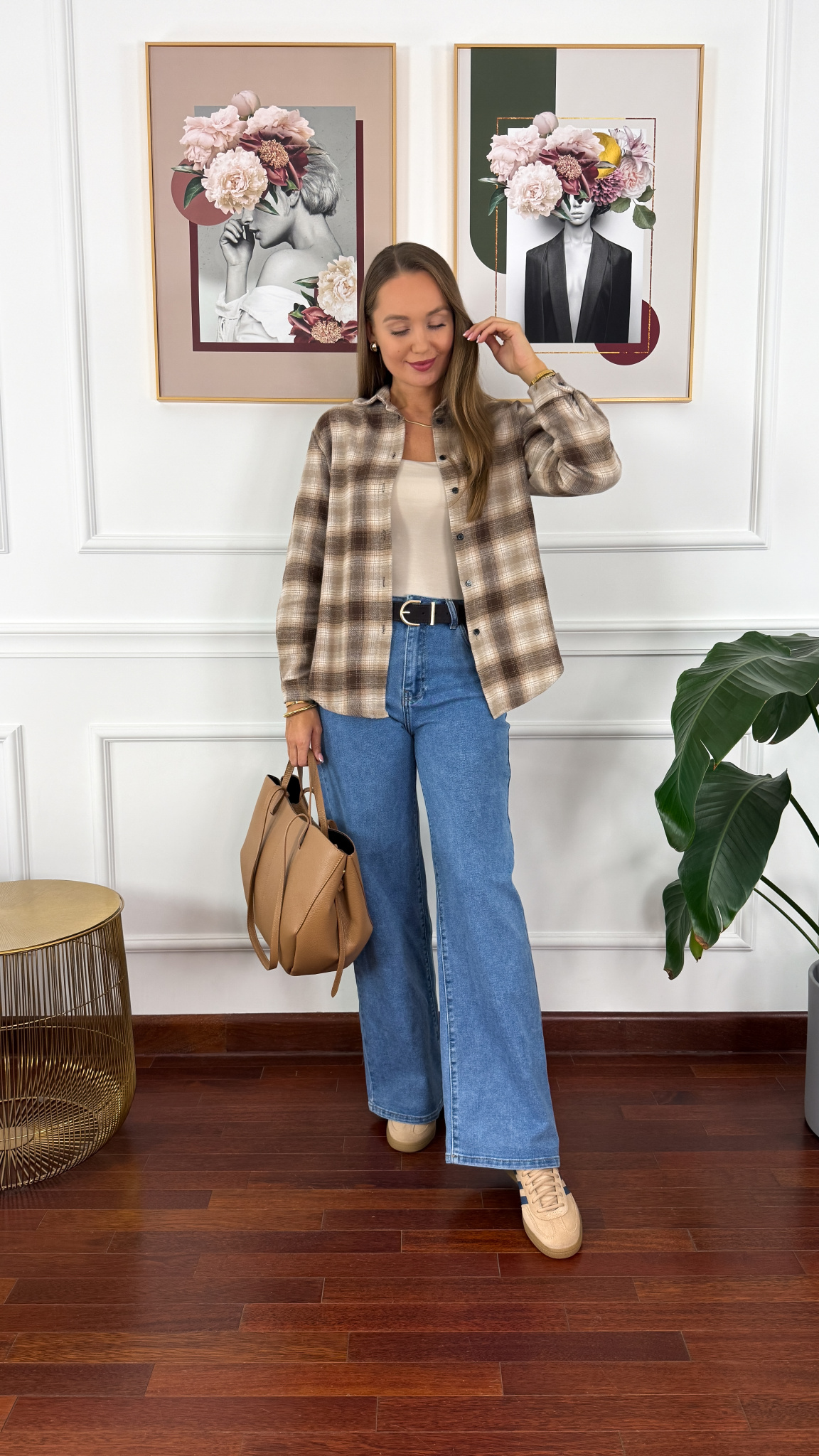 Koszula w kratę Vivi beżowo-brązowa