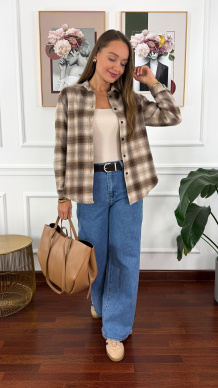 Koszula w kratę Vivi beżowo-brązowa