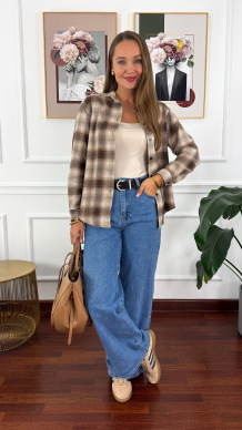 Koszula w kratę Vivi beżowo-brązowa