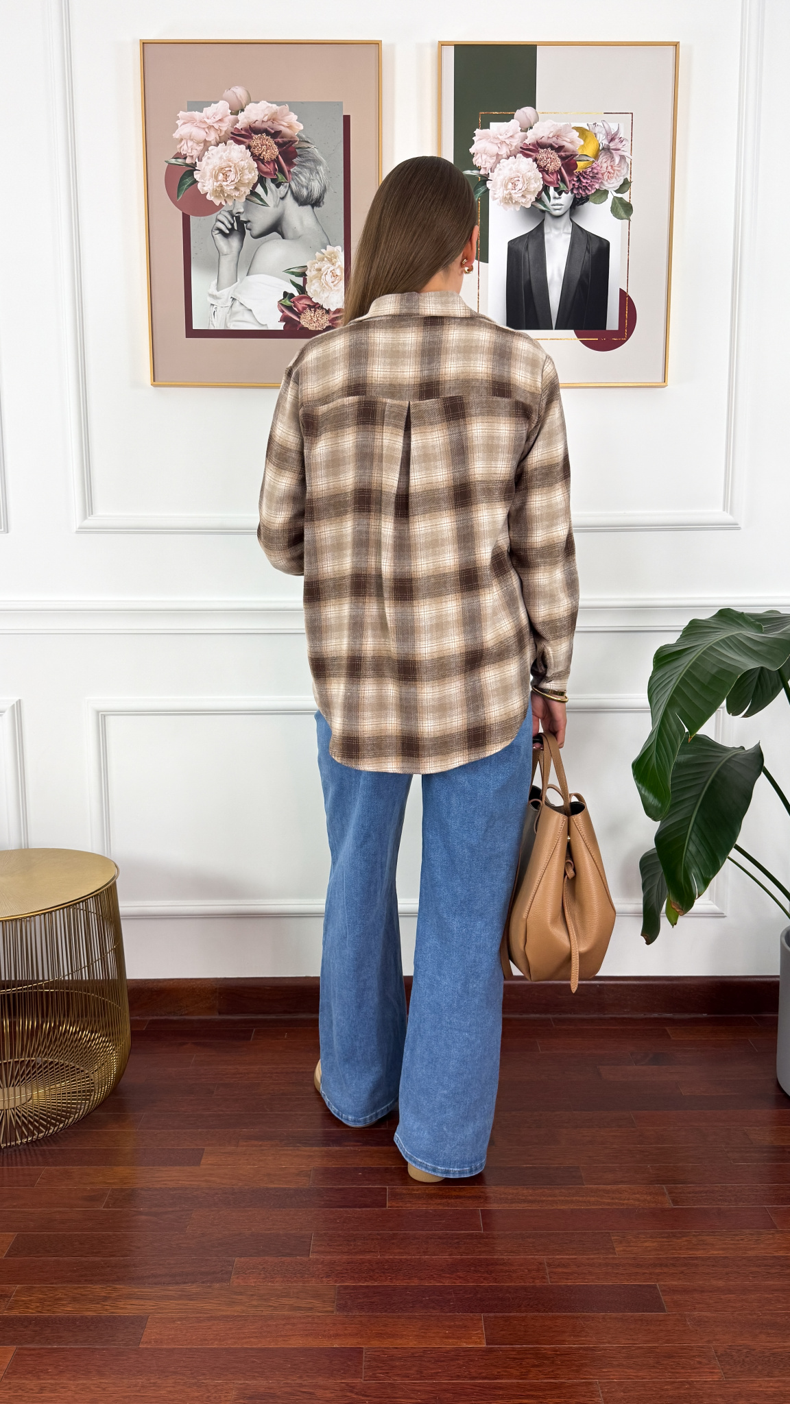 Koszula w kratę Vivi beżowo-brązowa