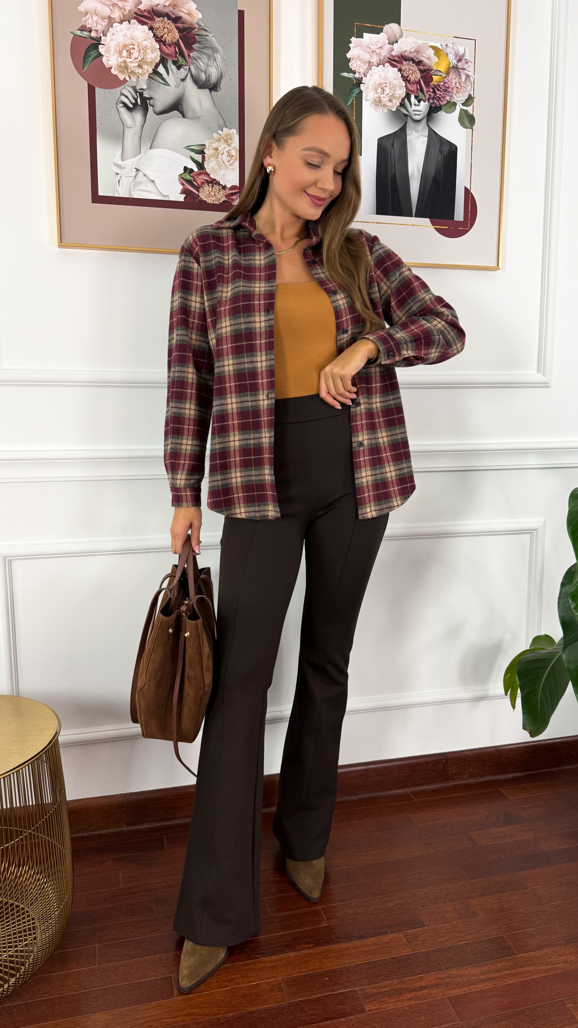 Wiskozowe spodnie dzwony Tulia czekoladowe