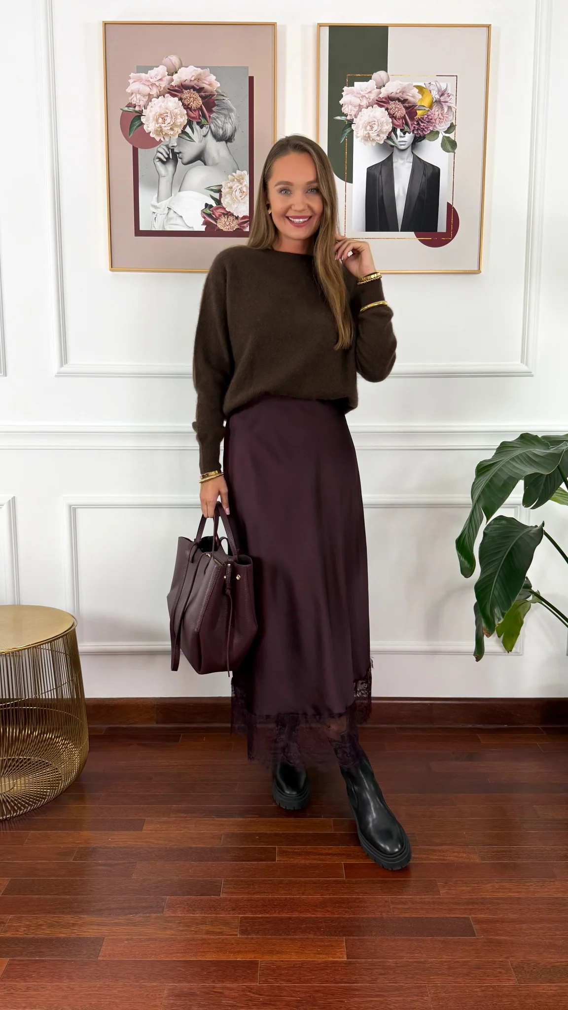 Wiskozowa spódnica Calista burgundowa