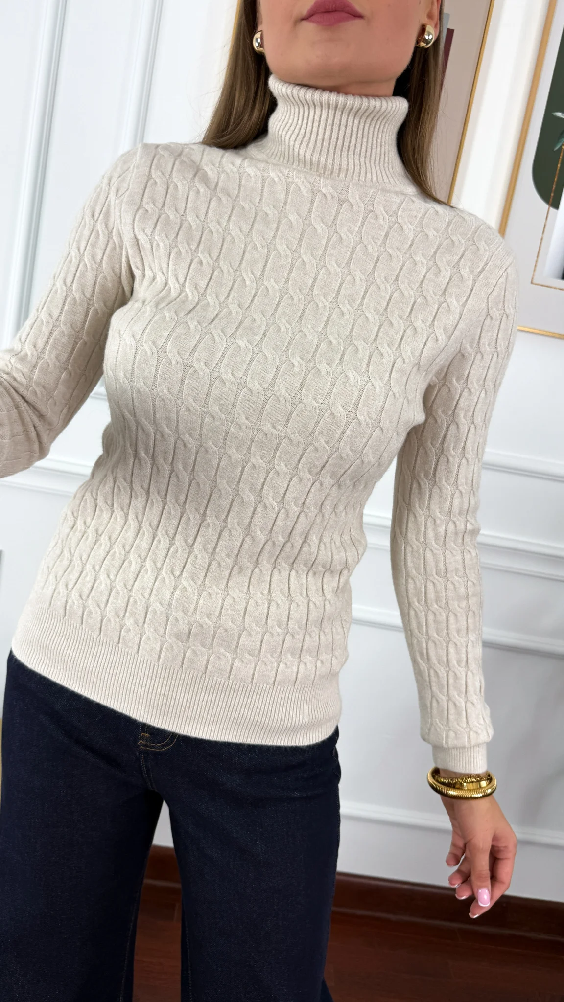 Wiskozowy golf Barbara beżowy