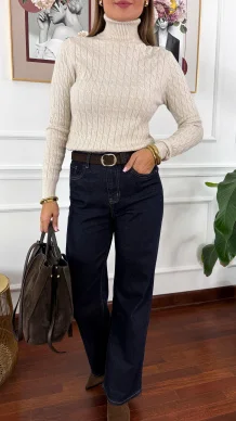 Wiskozowy golf Barbara beżowy