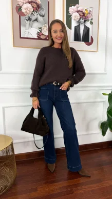 Sweter z wełną Lumio czekoladowy