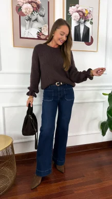 Sweter z wełną Lumio czekoladowy