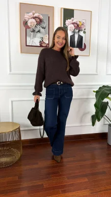 Sweter z wełną Lumio czekoladowy