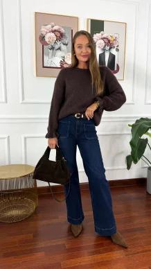 Sweter z wełną Lumio czekoladowy