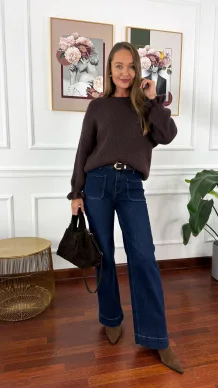 Sweter z wełną Lumio czekoladowy