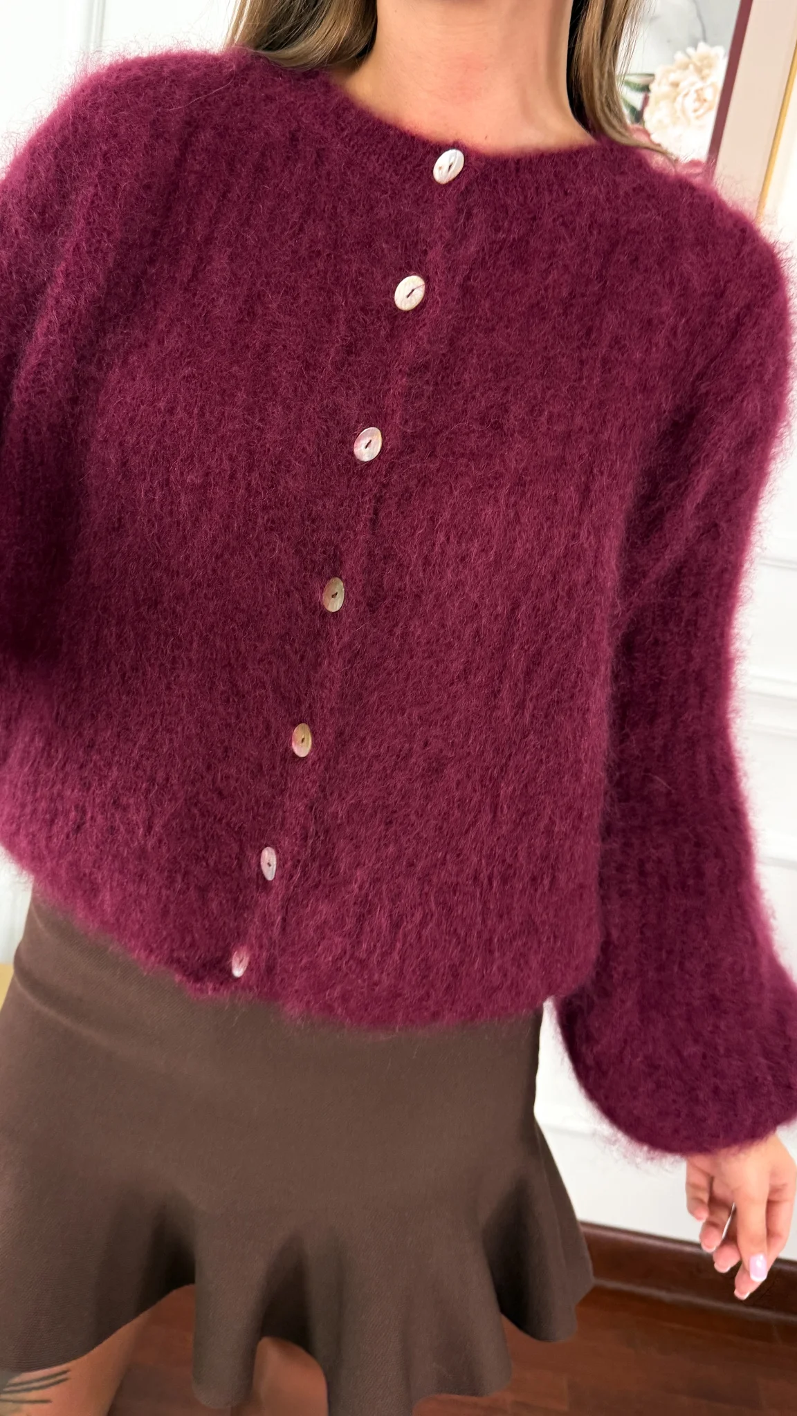 Moherowy kardigan Armina burgundowy