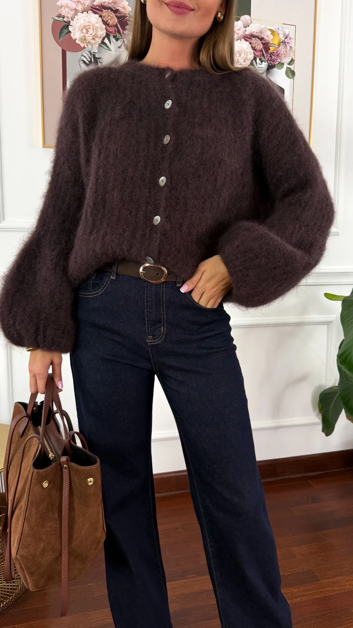 Moherowy kardigan Armina czekoladowy