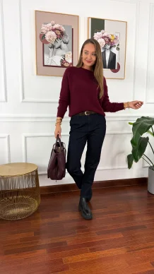 Alpakowo-wełniany sweter Nuria burgundowy