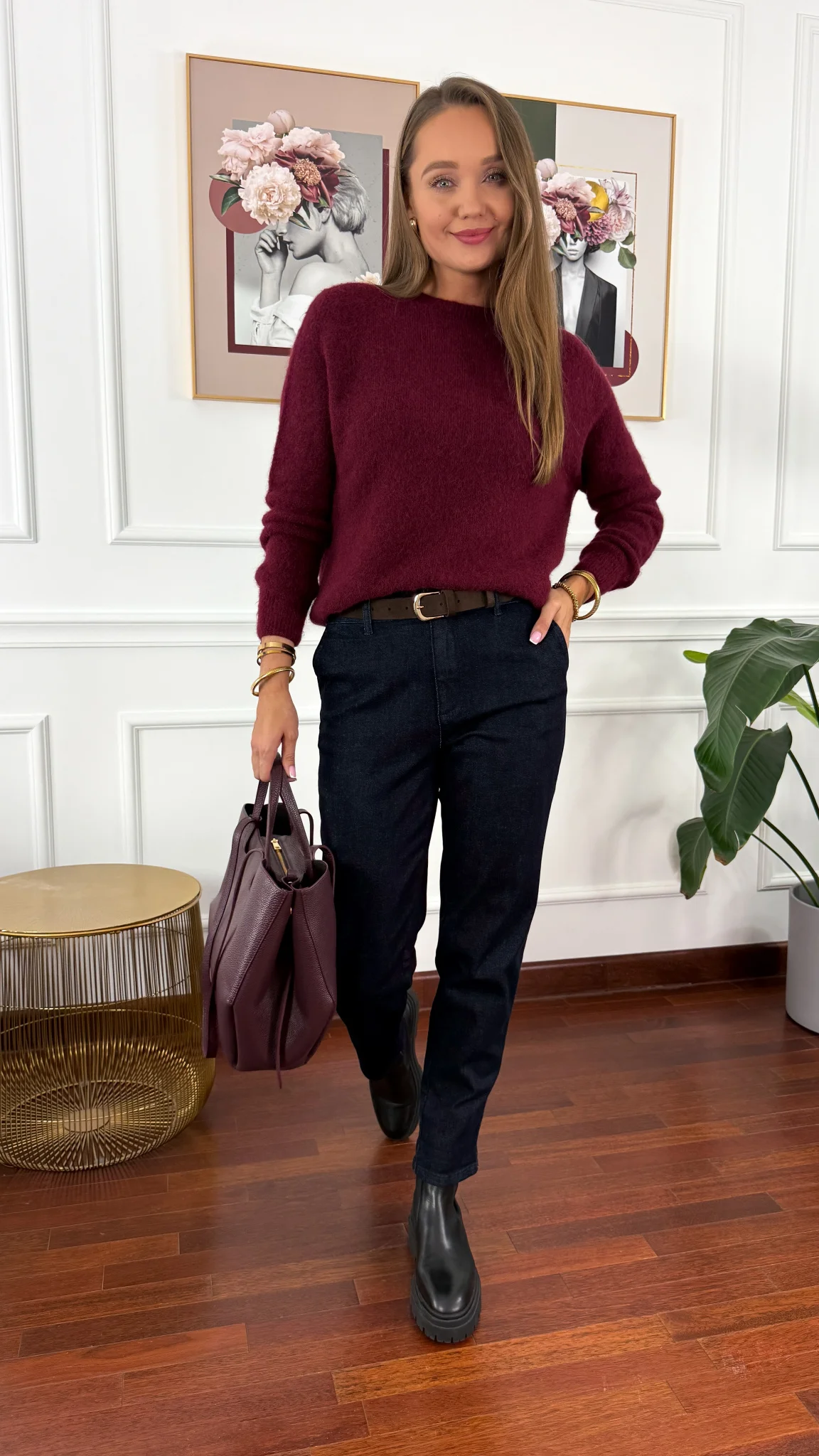 Alpakowo-wełniany sweter Nuria burgundowy