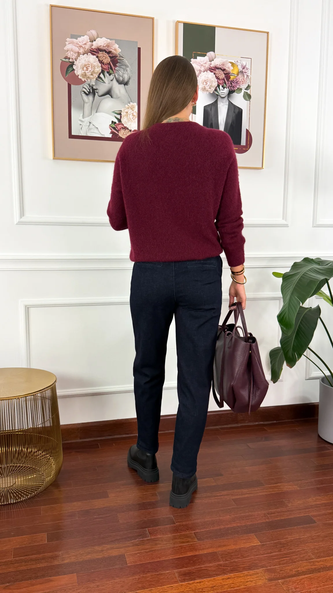 Alpakowo-wełniany sweter Nuria burgundowy