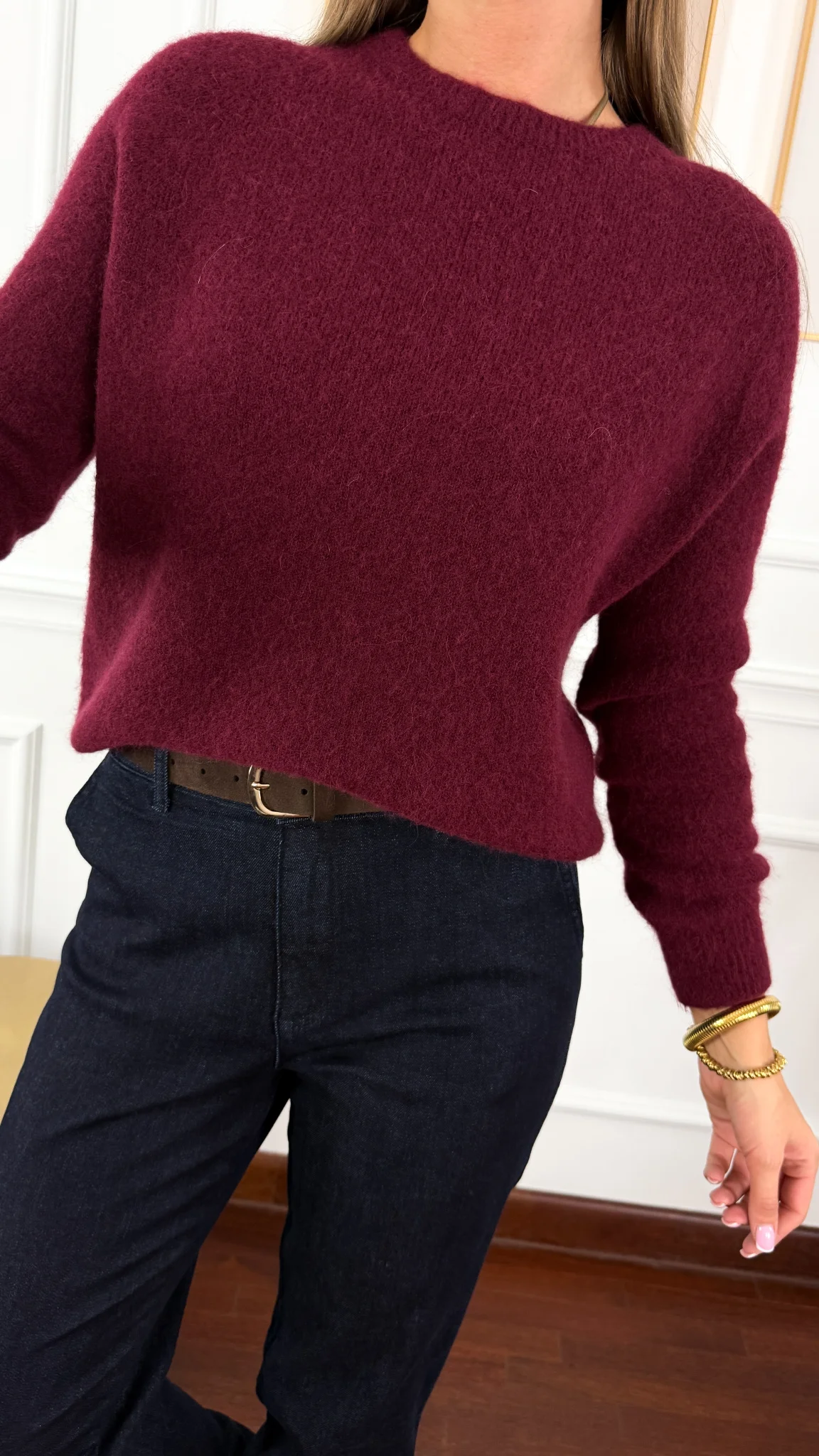 Alpakowo-wełniany sweter Nuria burgundowy