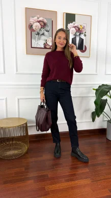 Alpakowo-wełniany sweter Nuria burgundowy