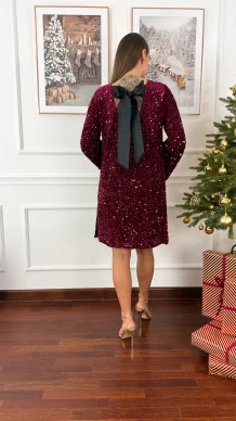 Welurowo cekinowa sukienka Poppy bordo