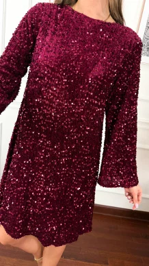Welurowo cekinowa sukienka Poppy bordo