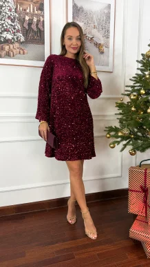 Welurowo cekinowa sukienka Poppy bordo