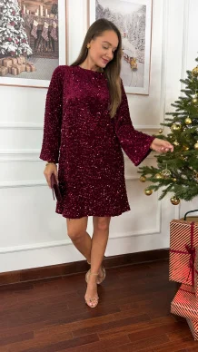 Welurowo cekinowa sukienka Poppy bordo