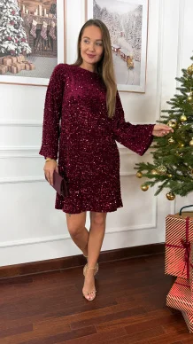 Welurowo cekinowa sukienka Poppy bordo