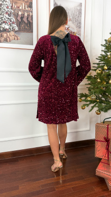 Welurowo cekinowa sukienka Poppy bordo