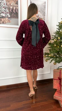 Welurowo cekinowa sukienka Poppy bordo