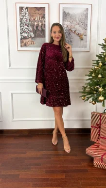 Welurowo cekinowa sukienka Poppy bordo