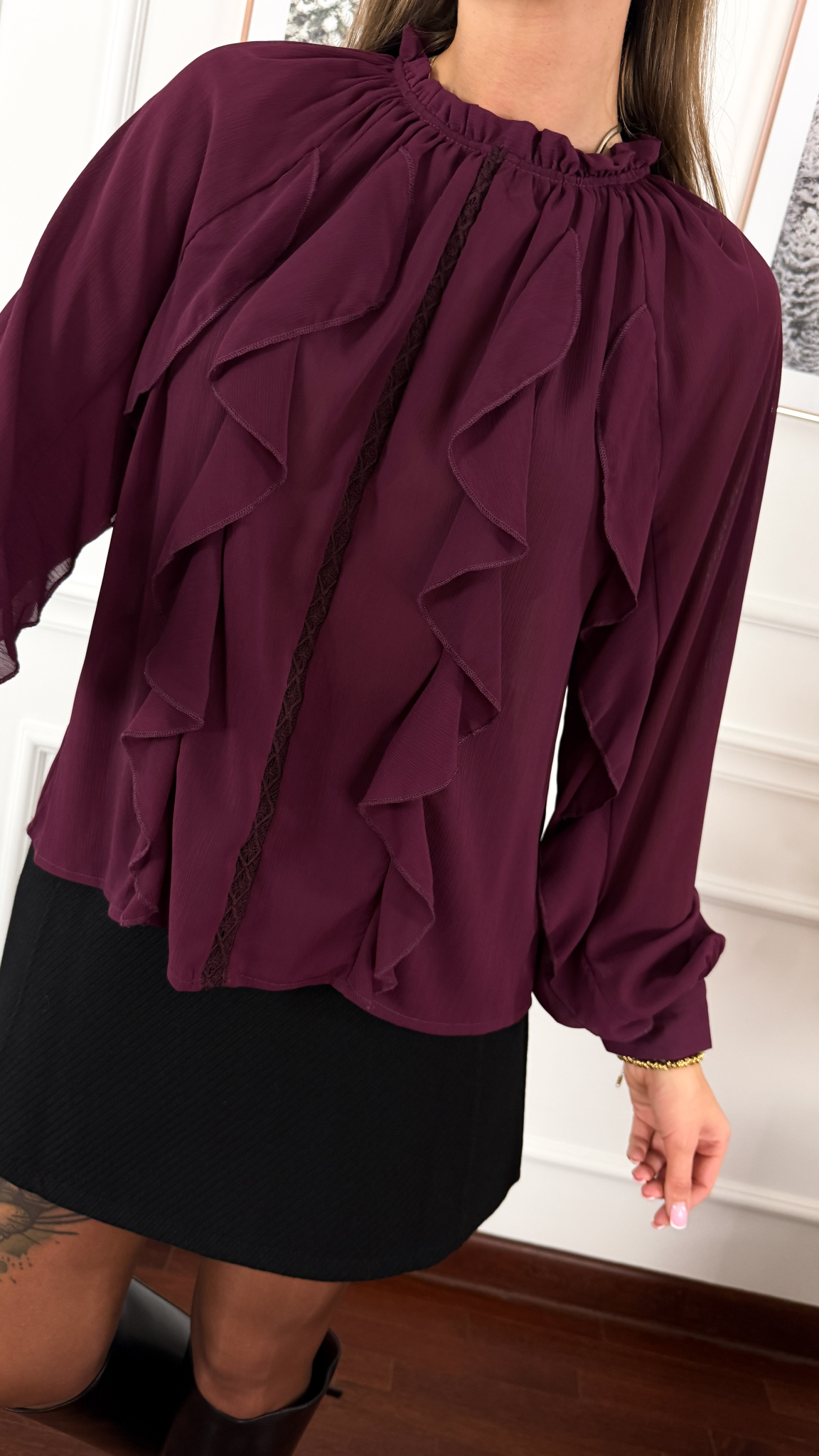 Wiskozowa koszula Flora burgundowa