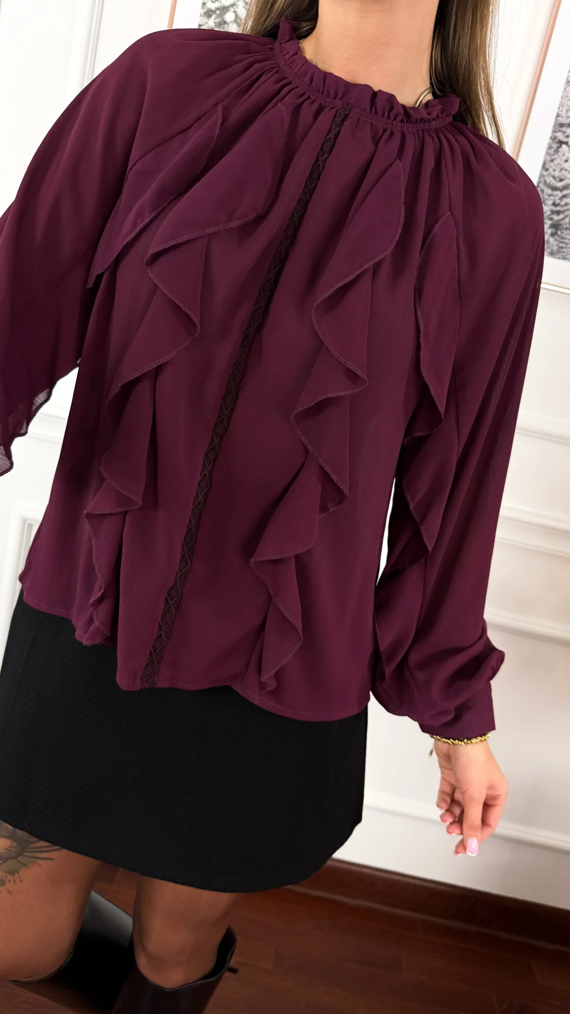 Wiskozowa koszula Flora burgundowa