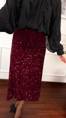 Welurowo cekinowa spódnica Lidia bordowa