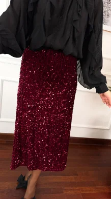 Welurowo cekinowa spódnica Lidia bordowa