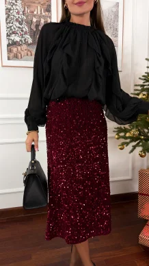 Welurowo cekinowa spódnica Lidia bordowa