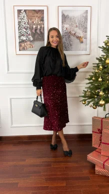 Welurowo cekinowa spódnica Lidia bordowa