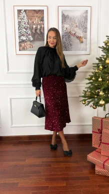 Welurowo cekinowa spódnica Lidia bordowa