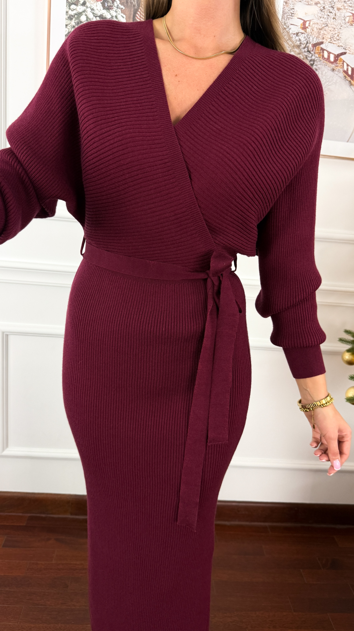 Prążkowana sukienka Alice bordowa