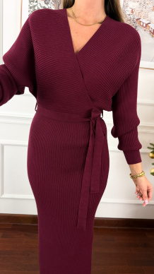 Prążkowana sukienka Alice bordowa