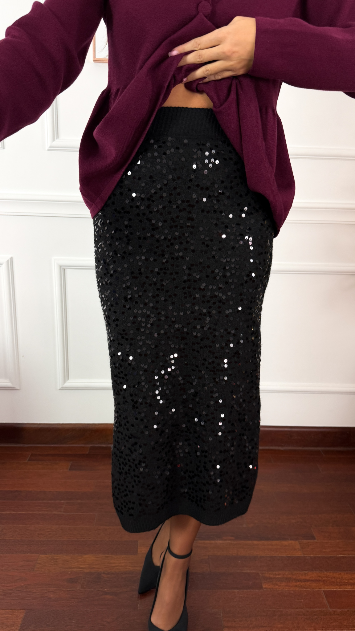 Dzianinowa spódnica z cekinami Charm czarna