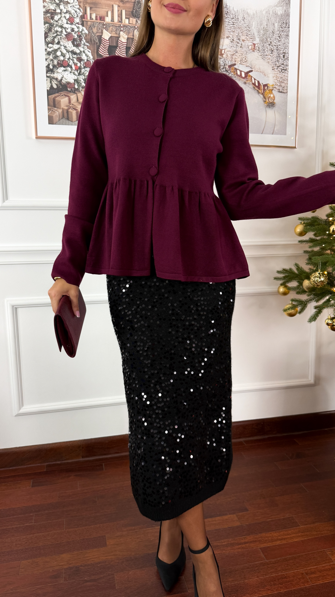 Dzianinowa spódnica z cekinami Charm czarna