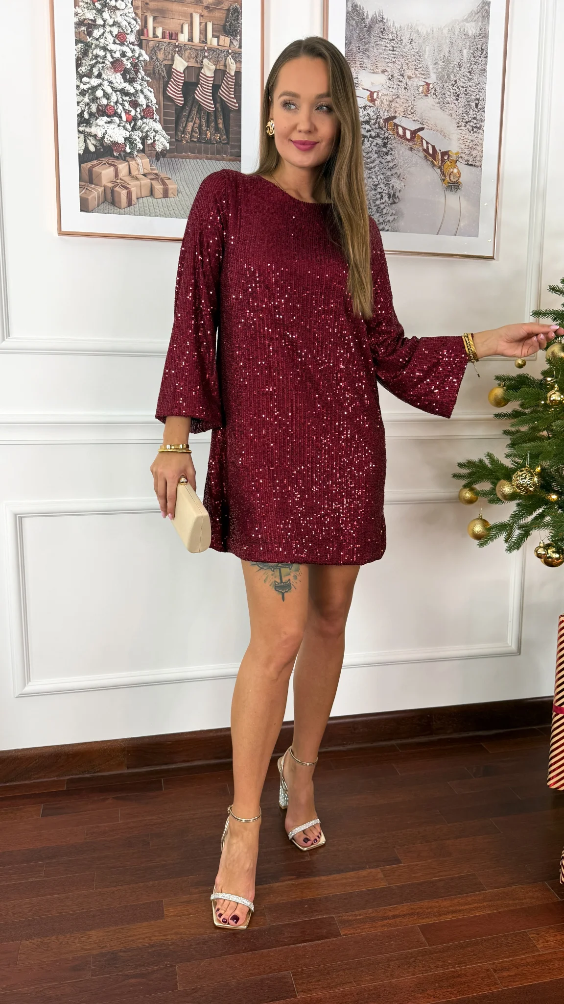 Cekinowa sukienka Julia bordowa