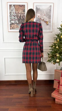 Przekładana wiskozowa sukienka Lora w kratę granatowa