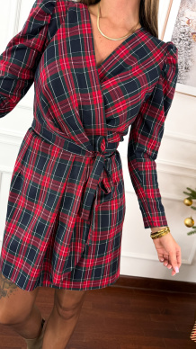 Przekładana wiskozowa sukienka Lora w kratę granatowa