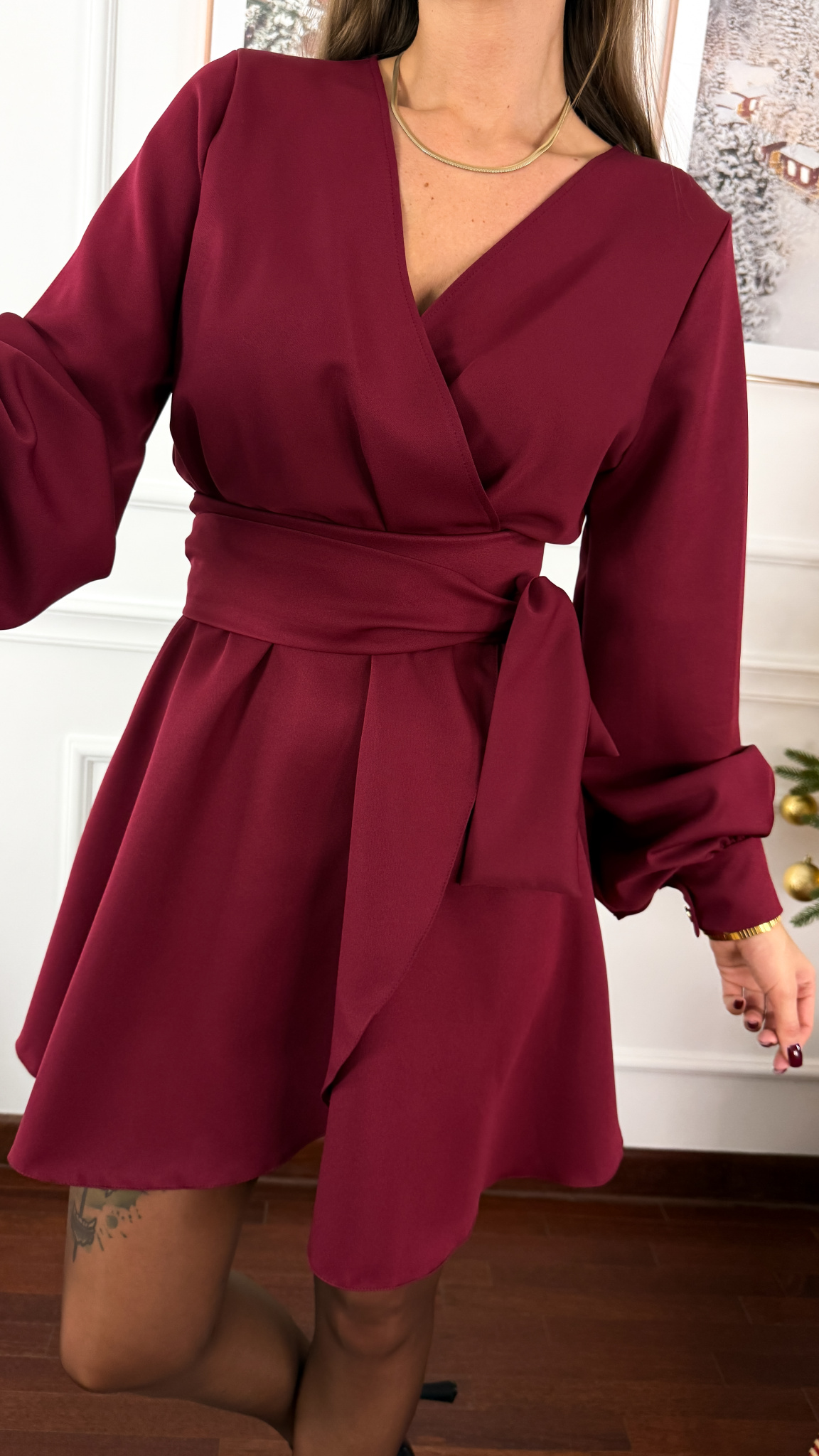 Wiskozowa przekładana sukienka Mivra bordowa