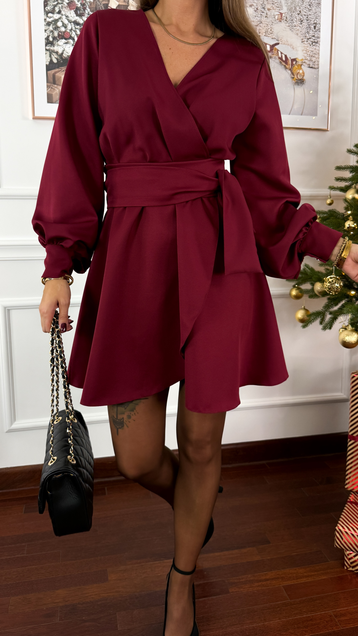 Wiskozowa przekładana sukienka Mivra bordowa