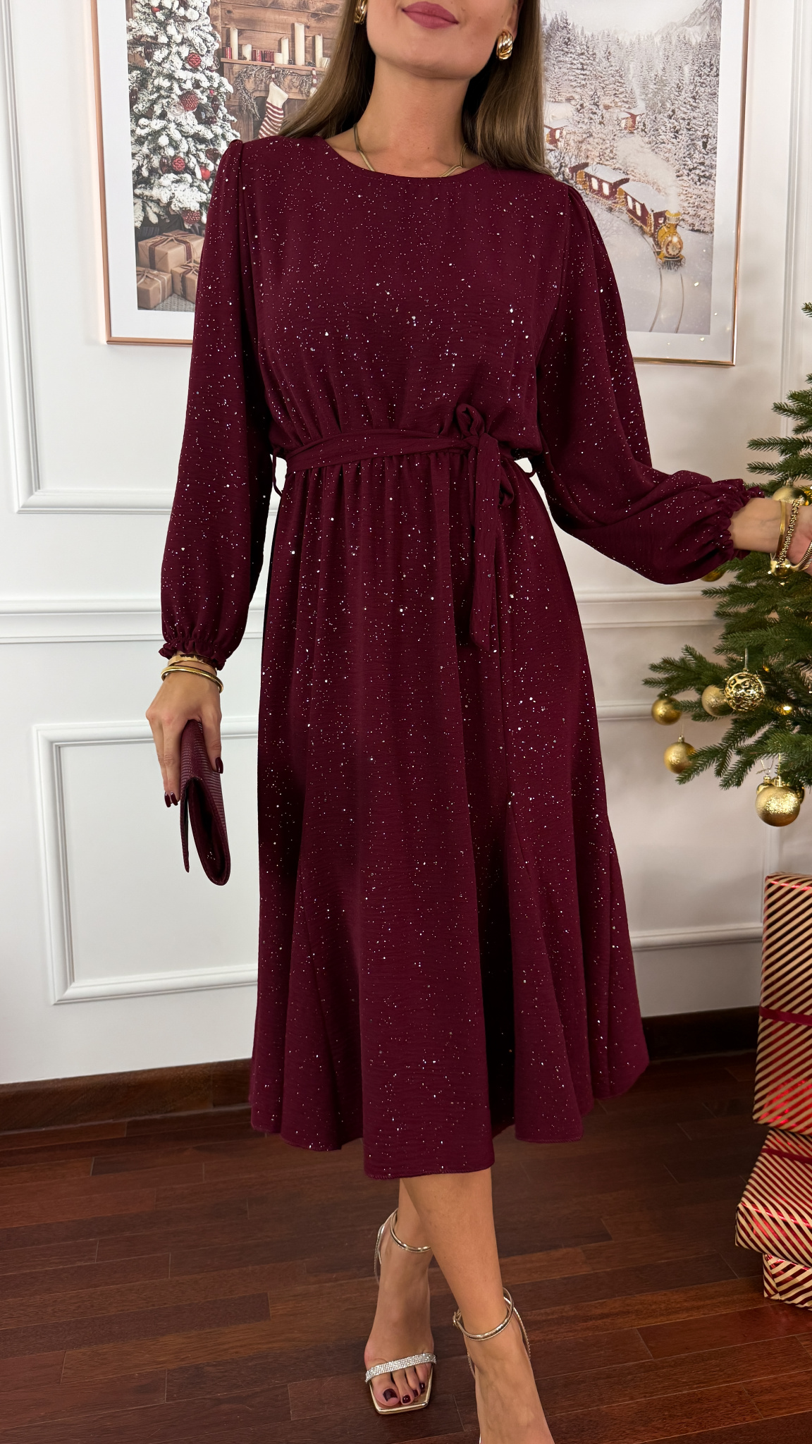 Połyskująca sukienka Orisa burgundowa