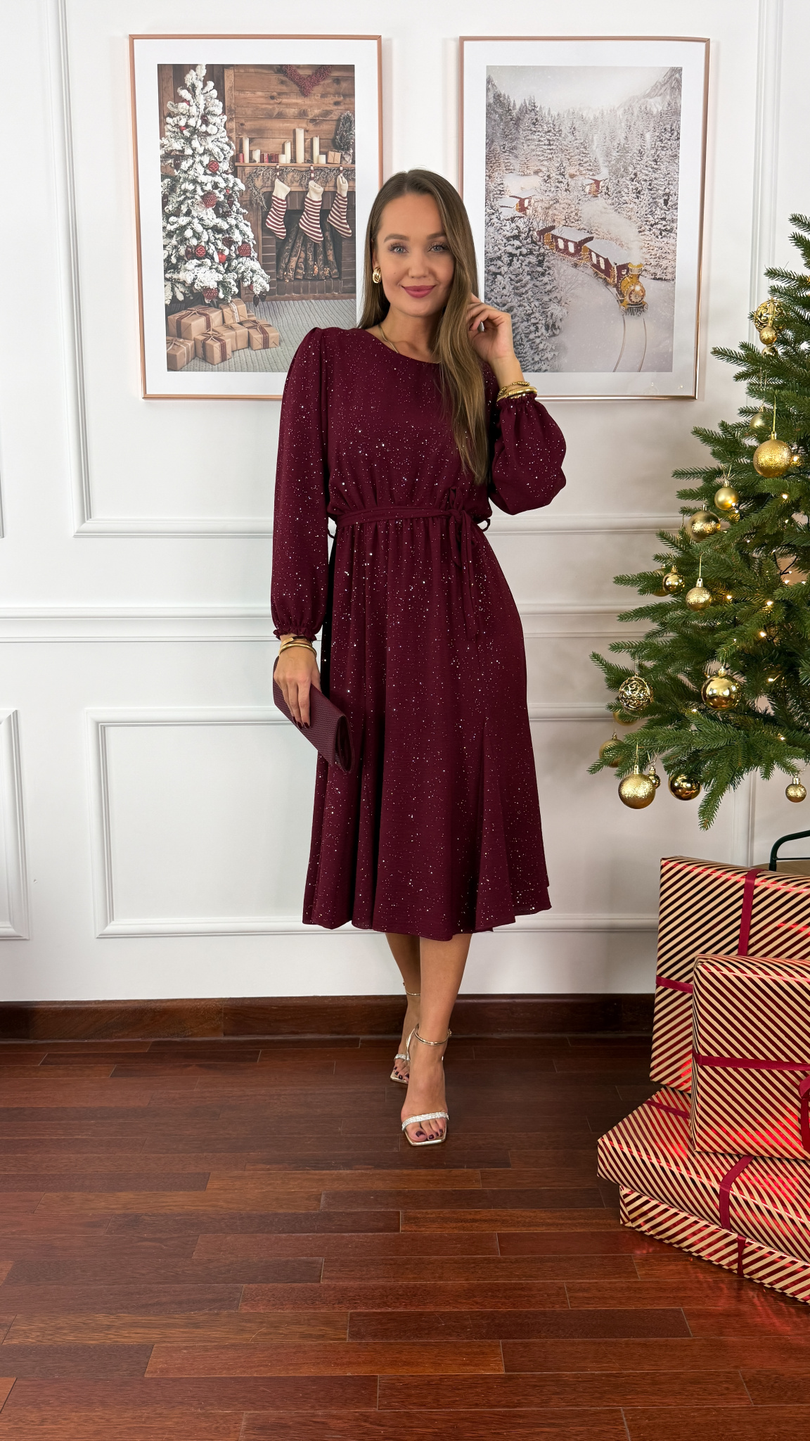 Połyskująca sukienka Orisa burgundowa