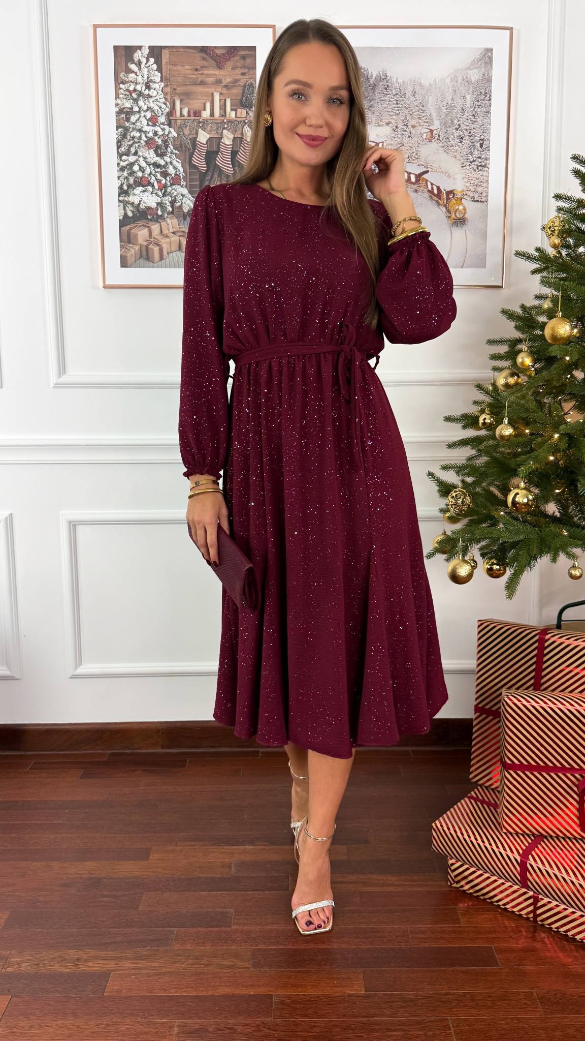 Połyskująca sukienka Orisa burgundowa