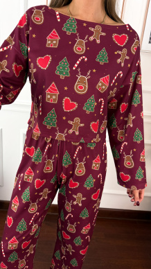 Bawełniana piżamka Santa bordowa