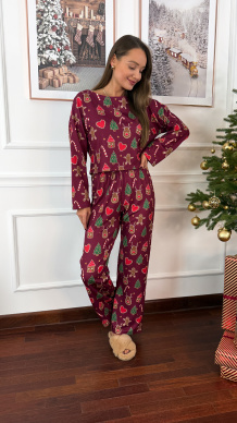Bawełniana piżamka Santa bordowa