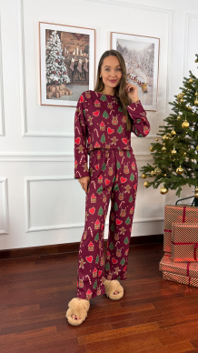 Bawełniana piżamka Santa bordowa